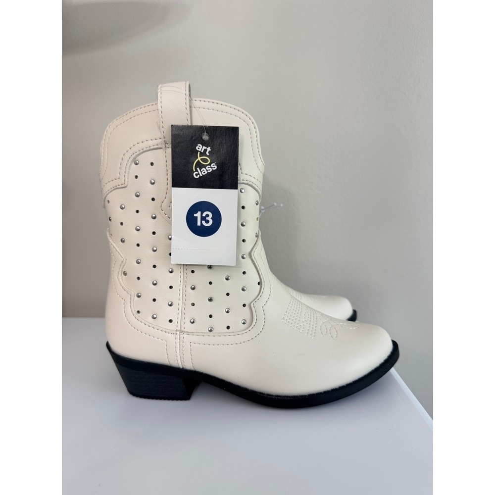 Art Class Jovi Cowboy Boots Kids 13 White Studded Western NWT